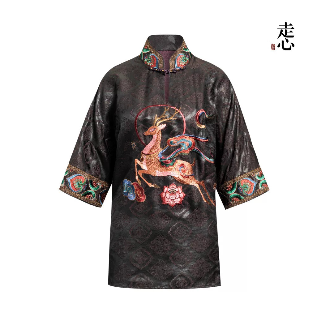 Luxury Dunhuang Deer Silk Brocade Top-26ZW034F
