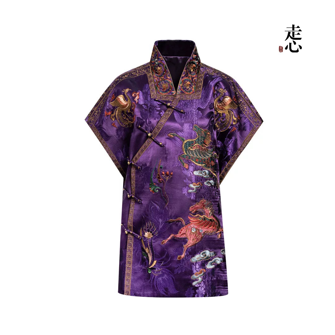 Luxury Purple Pegasus Silk Brocade Vest-26ZX8002