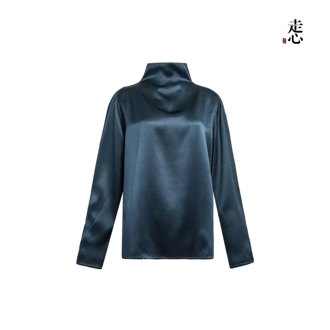 Luxury Silk Cowl-Neck Longline Top-24Z25116779