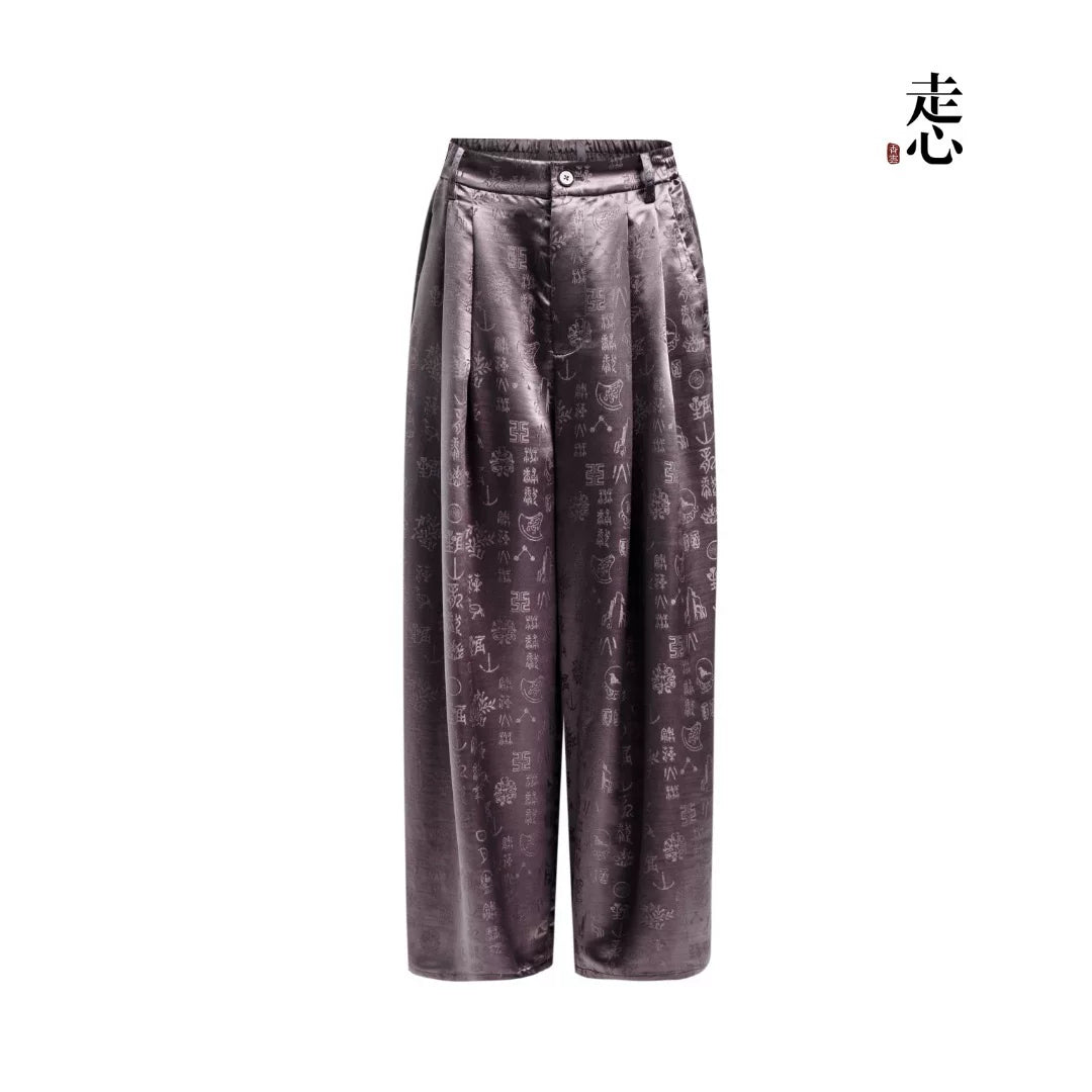 Luxury Heavy Silk Pleated Palazzo Trousers-26M66136