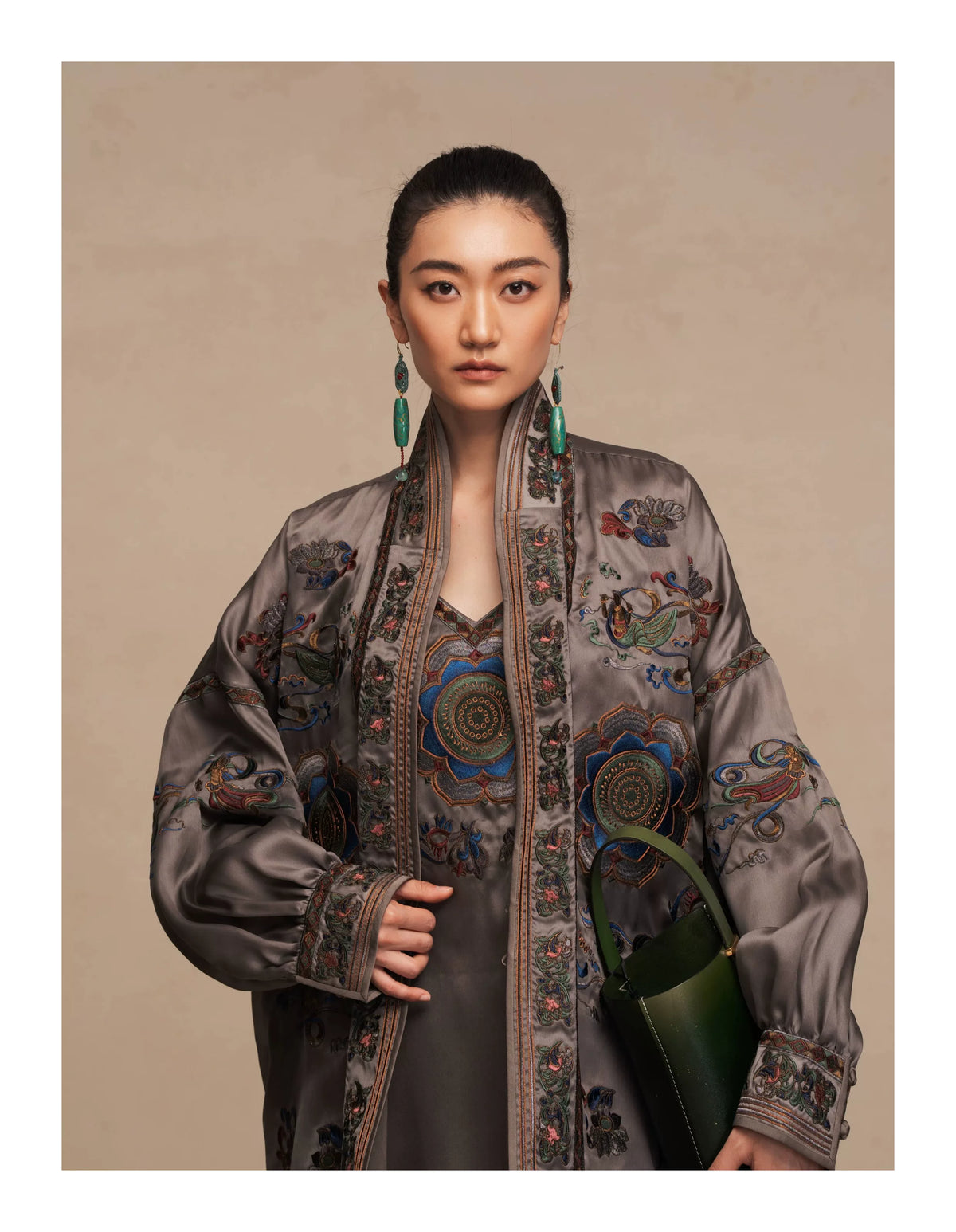 Luxury Grey Dunhuang Silk Organza Robe-26ZWT6330