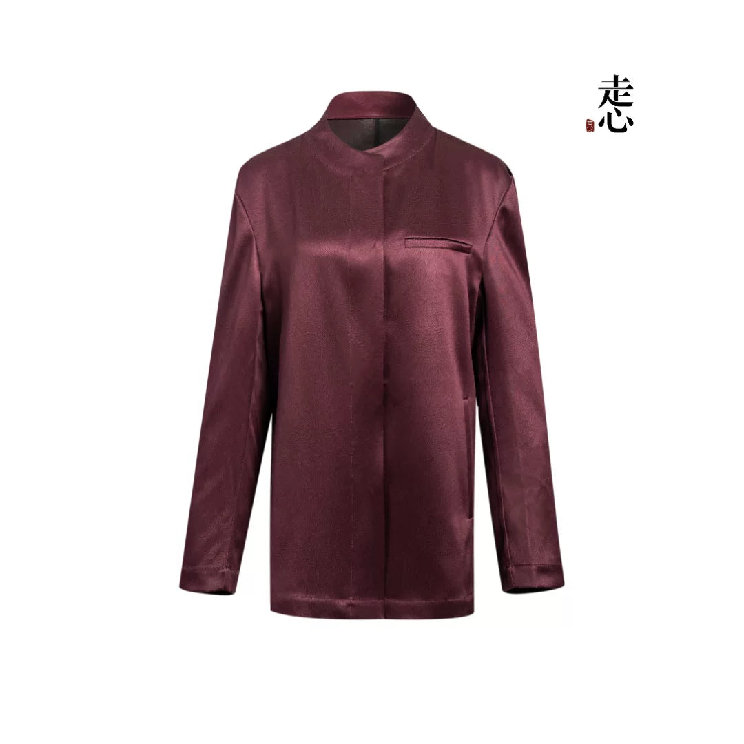 Luxury Carmine Heavy Silk Mandarin Jacket-25Z26419059