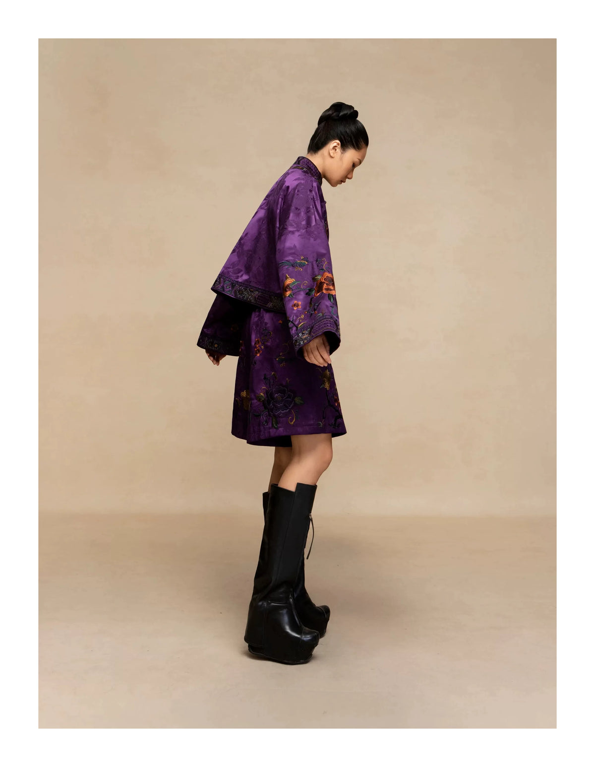 Luxury Imperial Violet Silk Brocade Shorts-25ZKZ6121