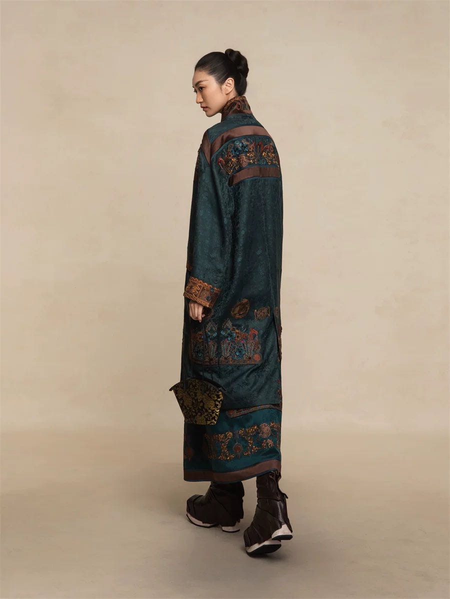 Luxury Teal Phoenix Coronet Robe Coat-25ZWT5796