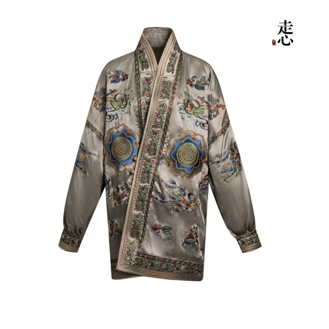 Luxury Grey Dunhuang Silk Organza Robe-26ZWT6330