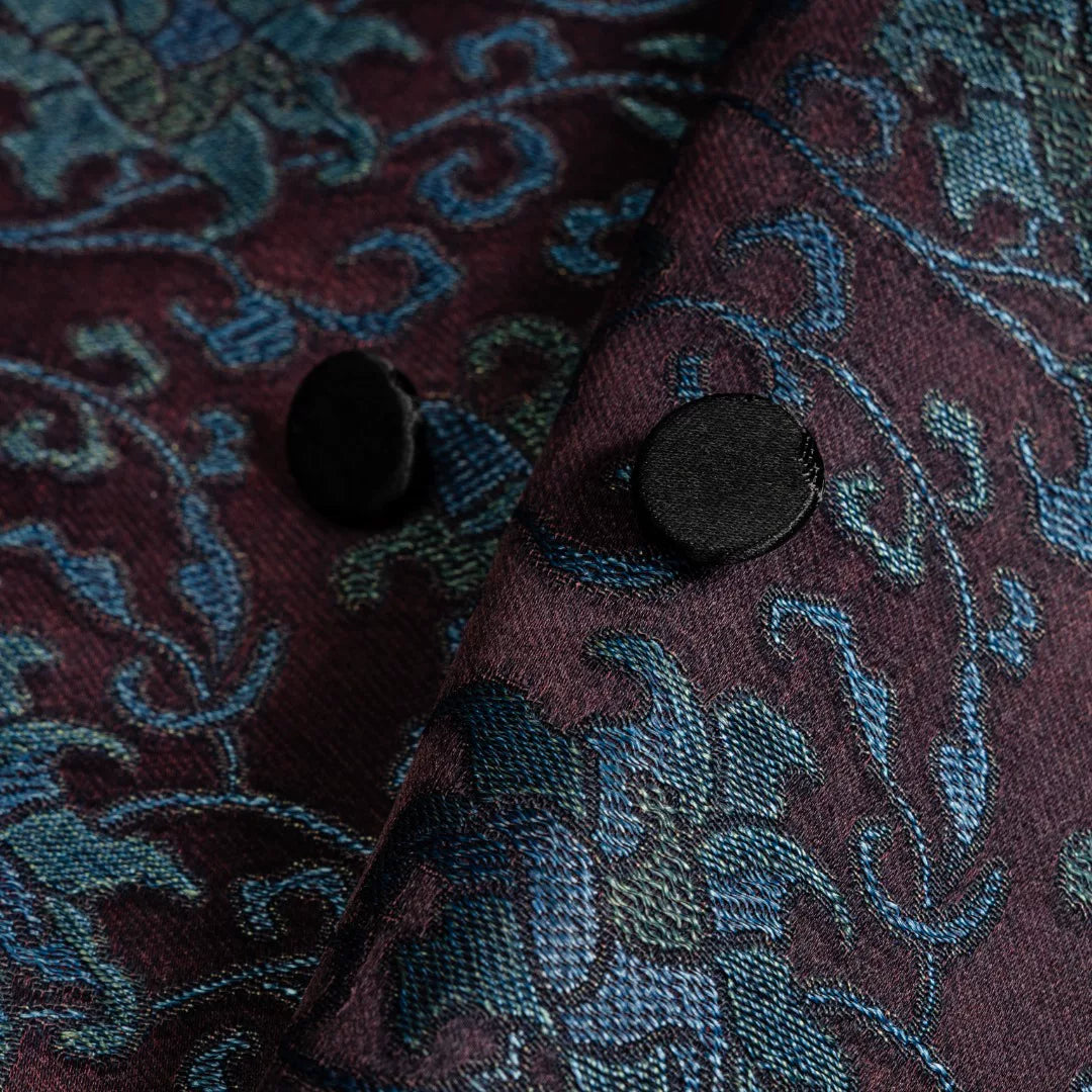 Luxury Blue Luoyue Silk Shawl Duster Coat-26Z140M