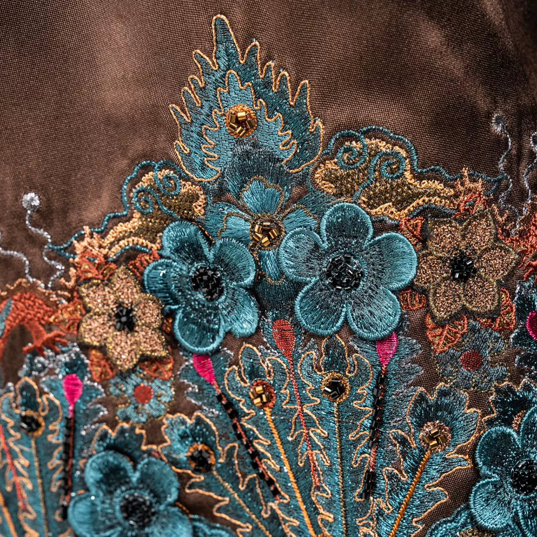Luxury Teal Song Brocade Phoenix Wrap Skirt-25ZDQ5827