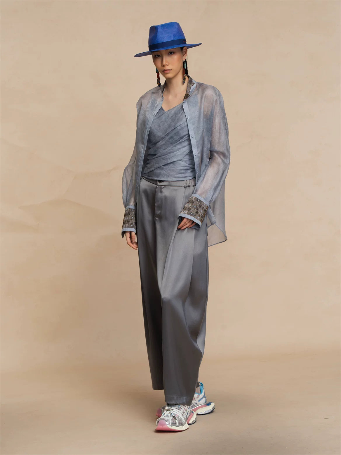 Luxury Green Silk Organza Mandarin Shirt-25ZY51360051