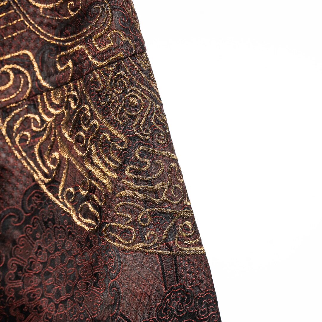 Luxury Silk Embroidered Kimono - Draped Gold Silk Wrap-25ZW35F