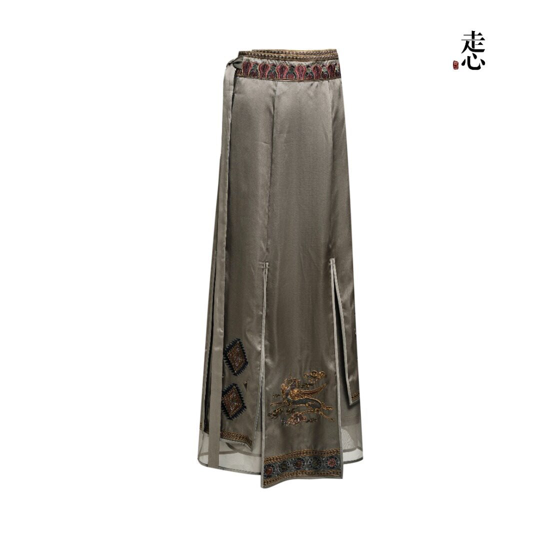 Luxury Dunhuang Pegasus Silk Maxi Skirt-26ZDQ6322