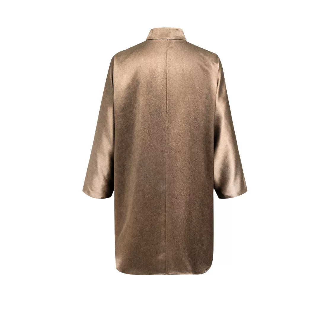 Luxury Gold Silk Mandarin Cardigan Coat-25Z26216889