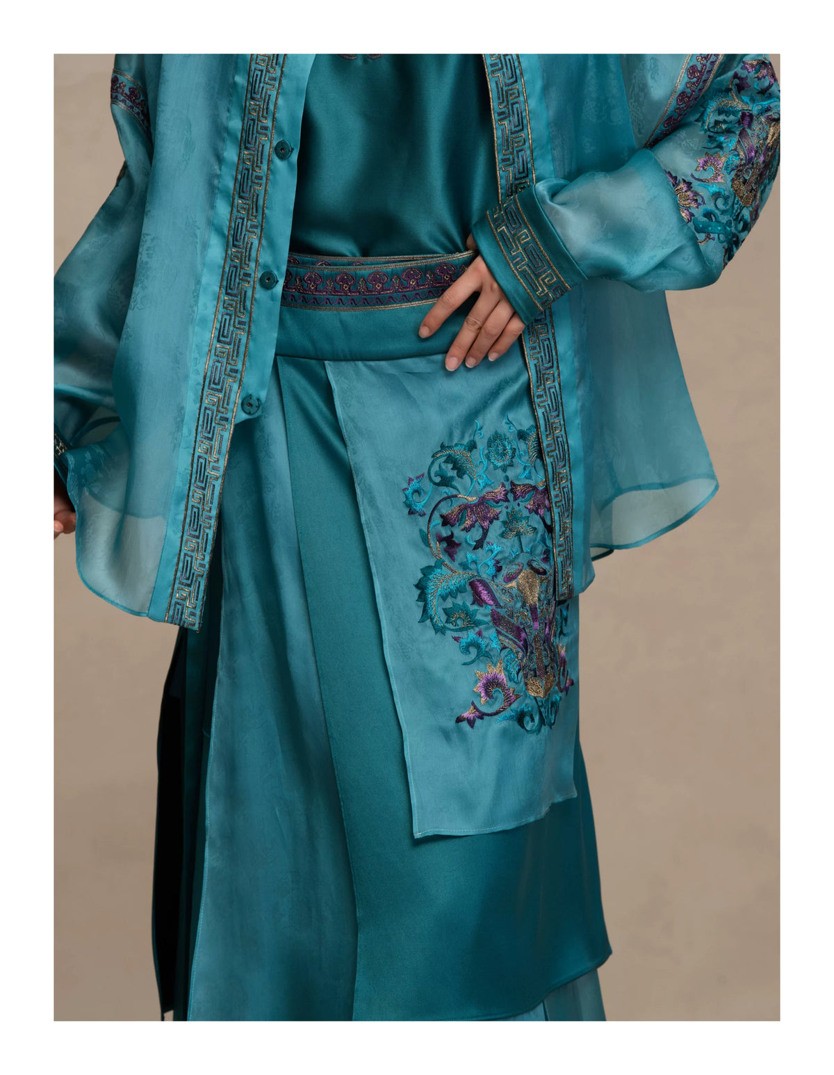 Luxury Imperial Porcelain Silk Wrap Skirt- 26Y13901