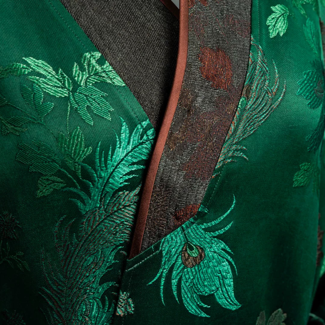 Luxury Emerald Song Brocade Wrap Dress-26Y00111