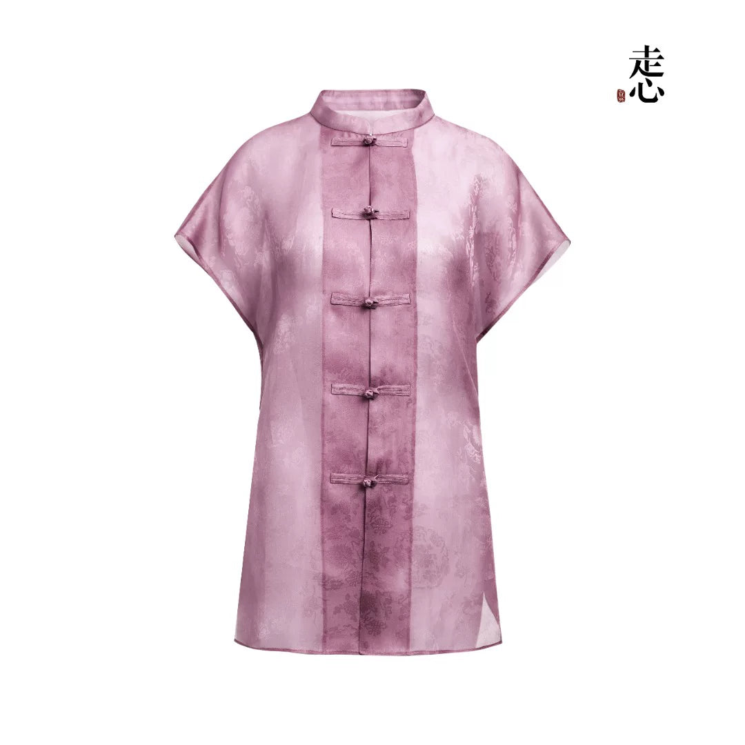 Luxury Silk Organza Mandarin Blouse Top- 26Z2Y218259