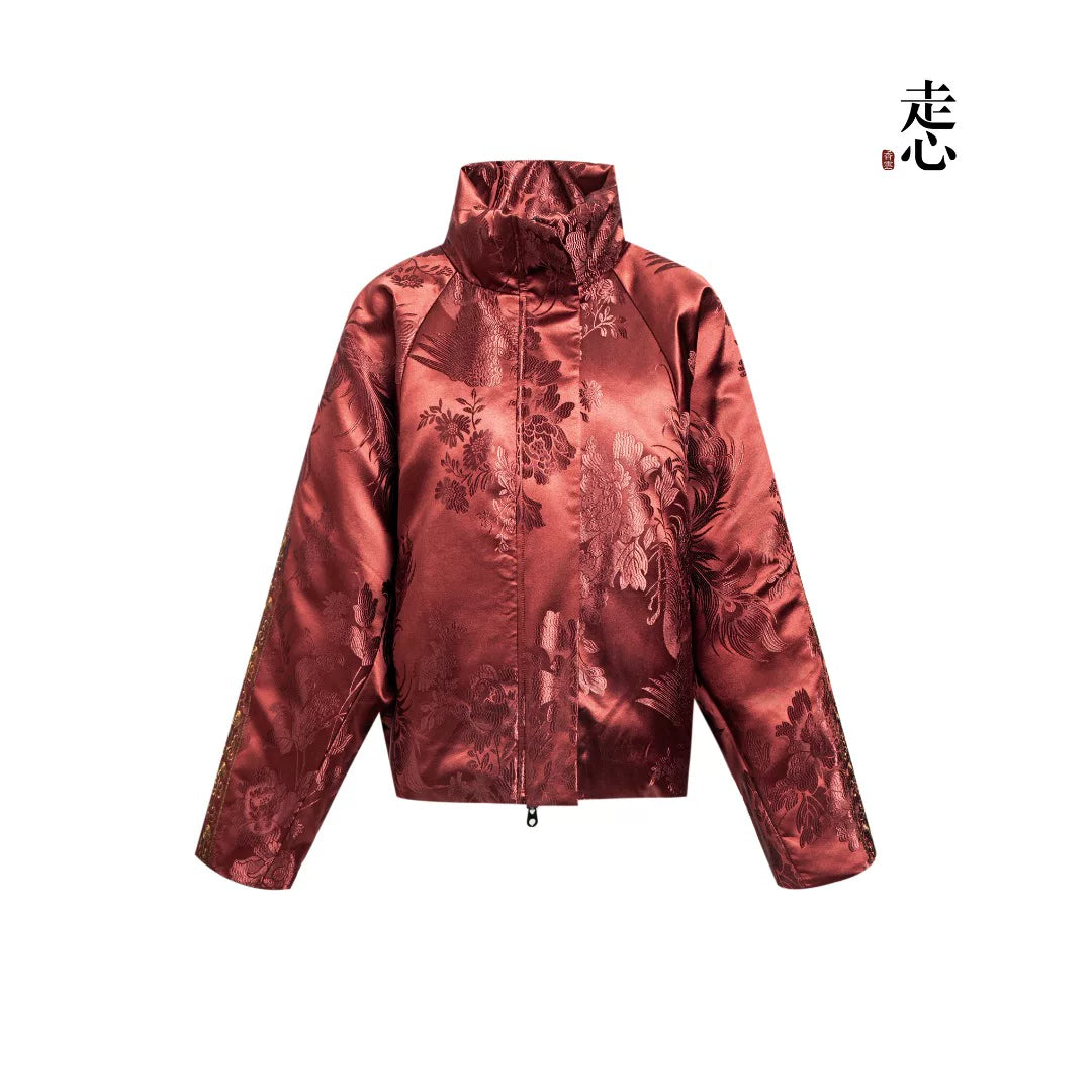 Luxury Red Enamel Silk Down Puffer Jacket-25ZX9256