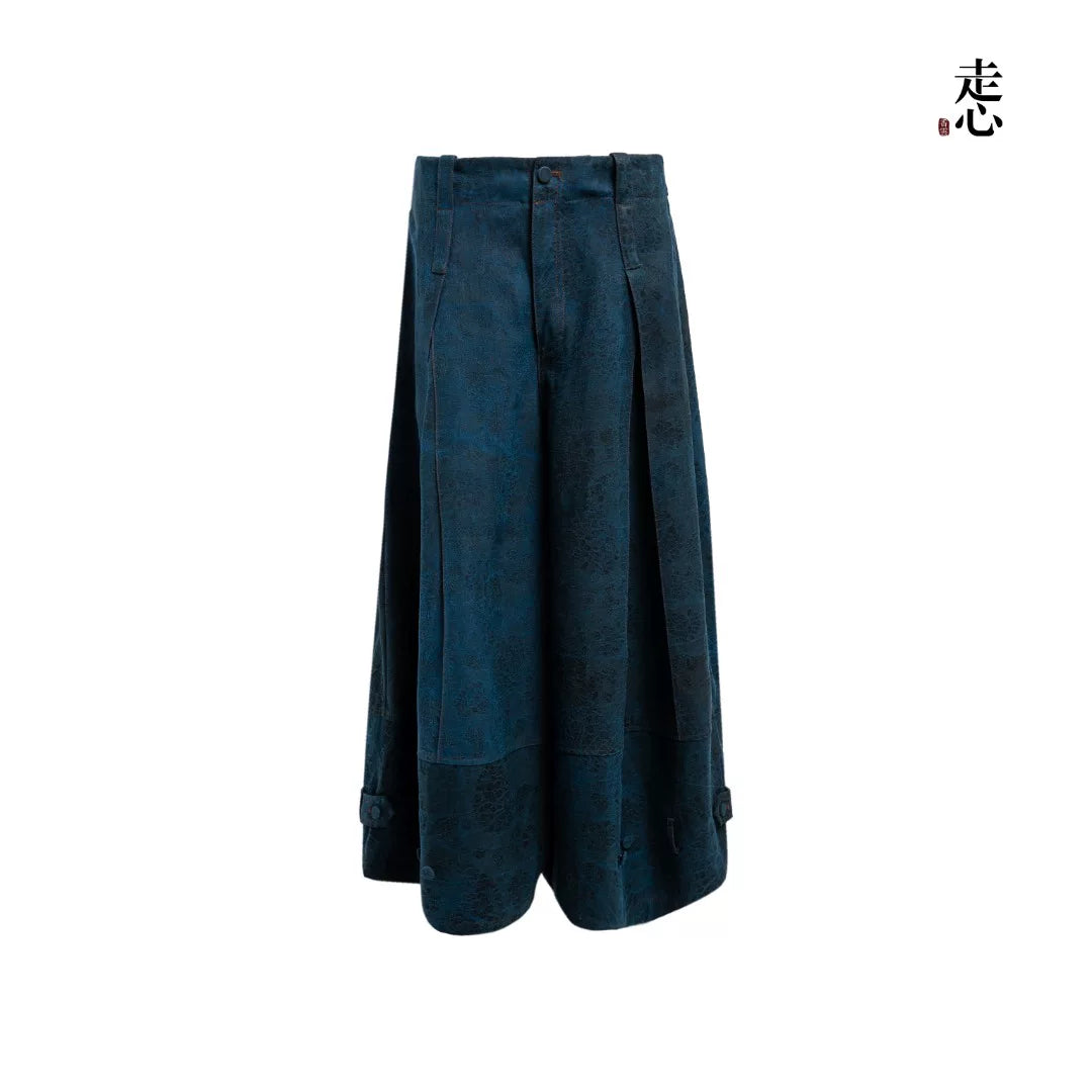 Luxury Dunhuang Indigo Denim Wide-Leg Pants- 26M66109