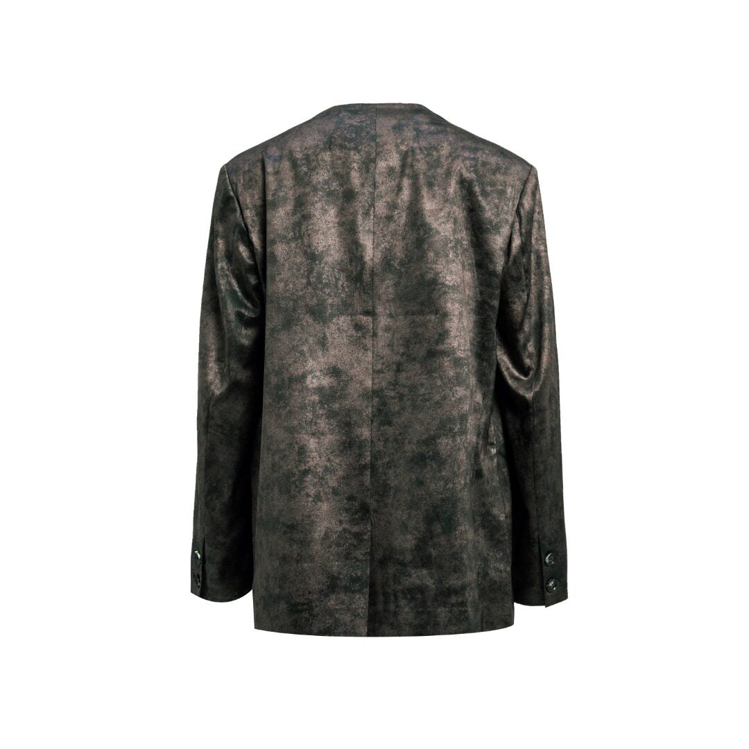 Luxury Bronze Gilded Silk Collarless Blazer-26Z2Y218659