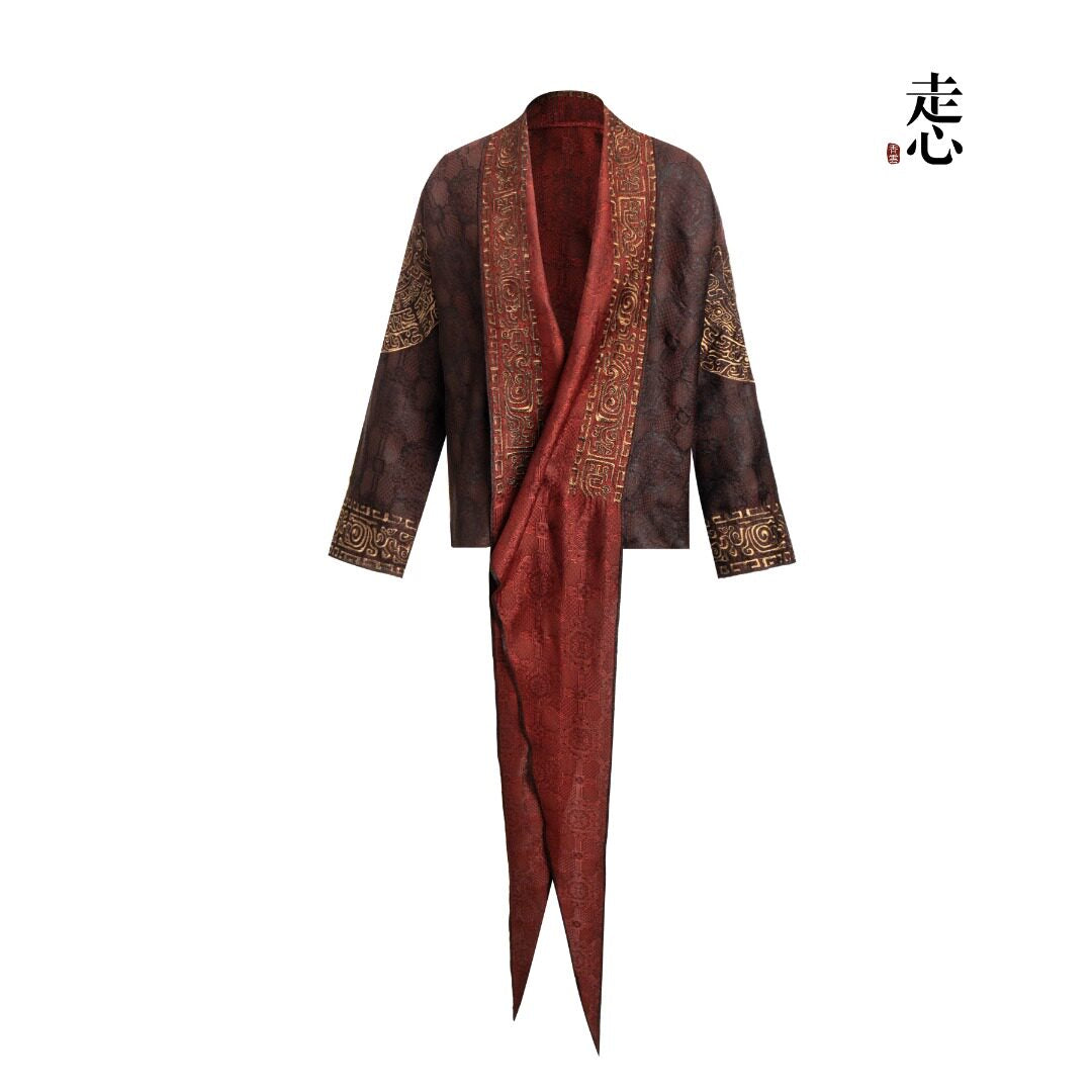 Luxury Silk Embroidered Kimono - Draped Gold Silk Wrap-25ZW35F