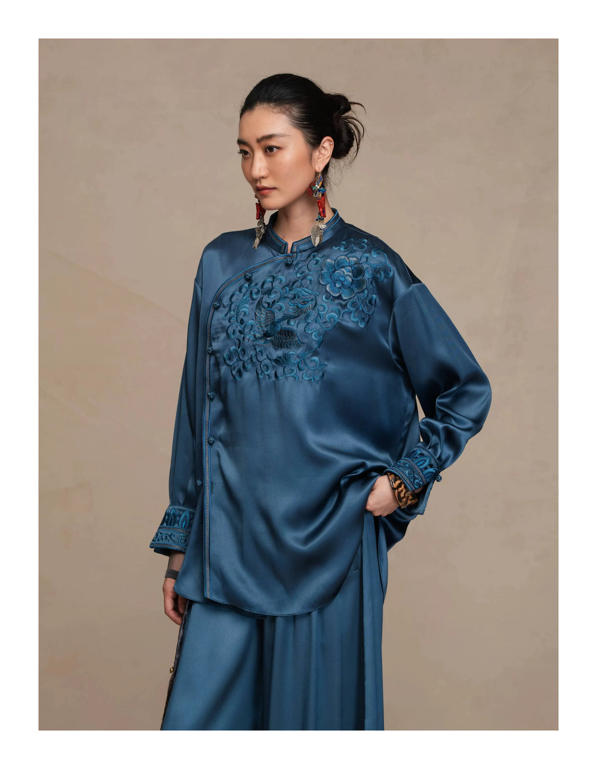 Luxury 60 Momme Silk Phoenix Mandarin Shirt- 26ZCS6679