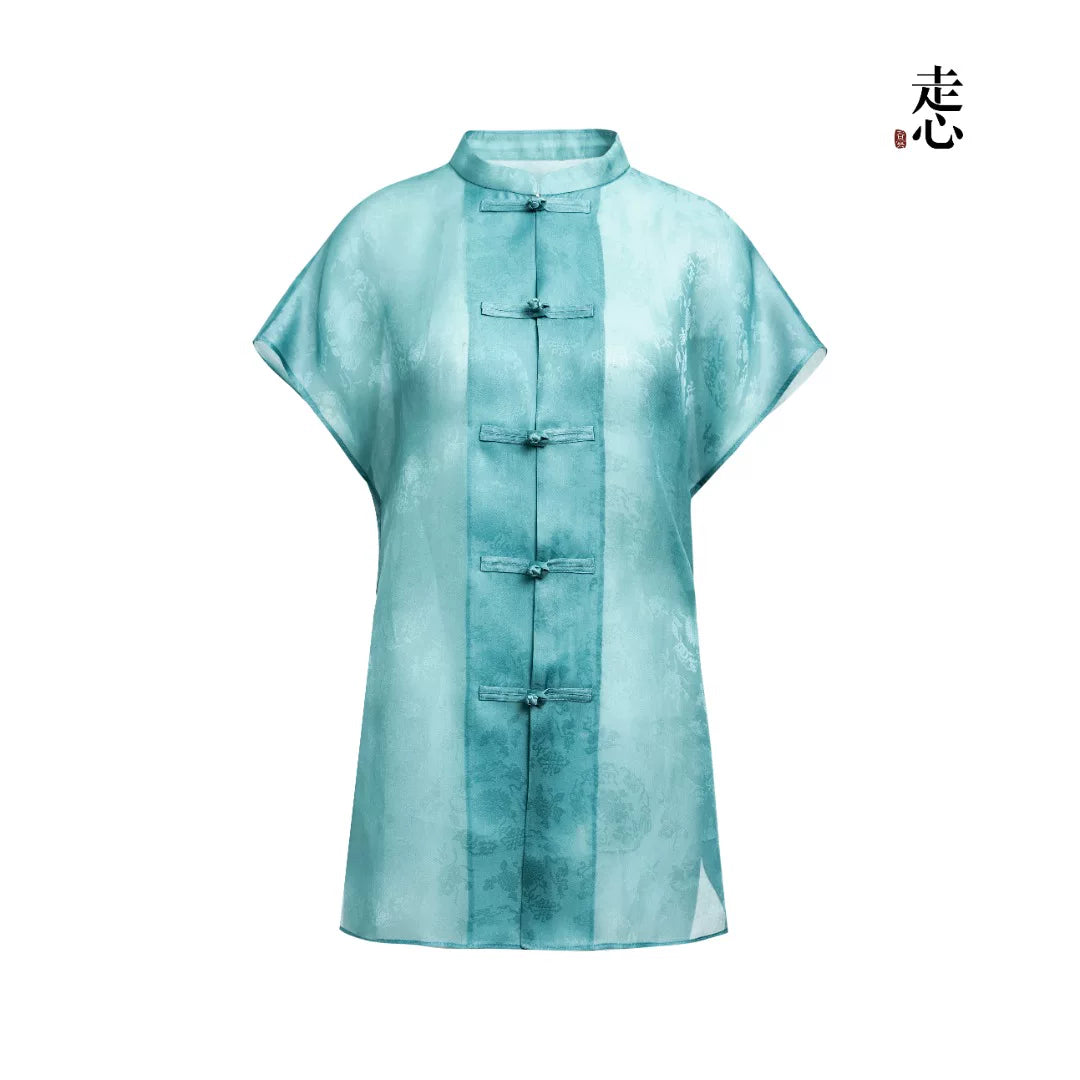 Luxury Silk Organza Mandarin Blouse Top- 26Z2Y218259