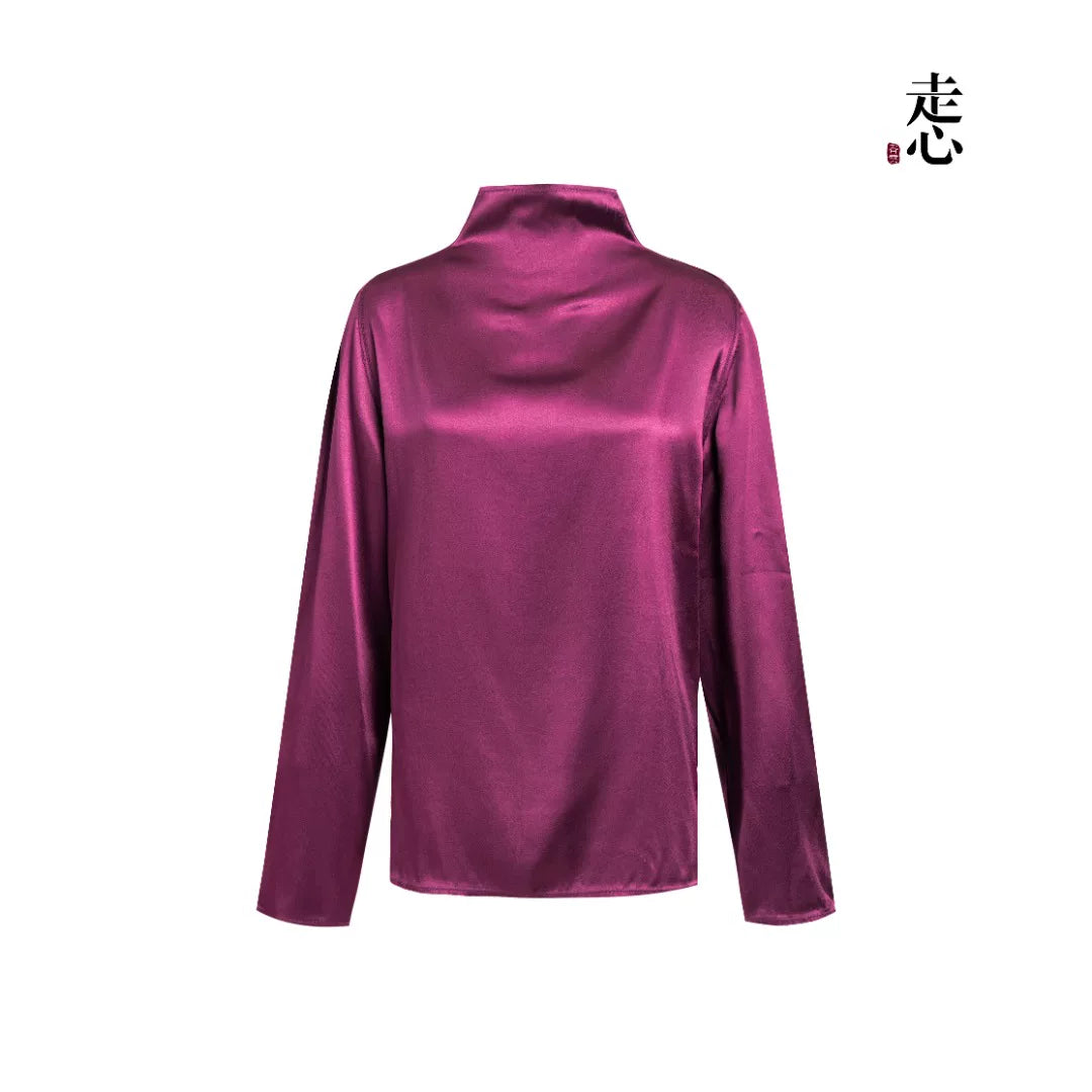 Luxury Silk Cowl-Neck Longline Top-24Z25116779