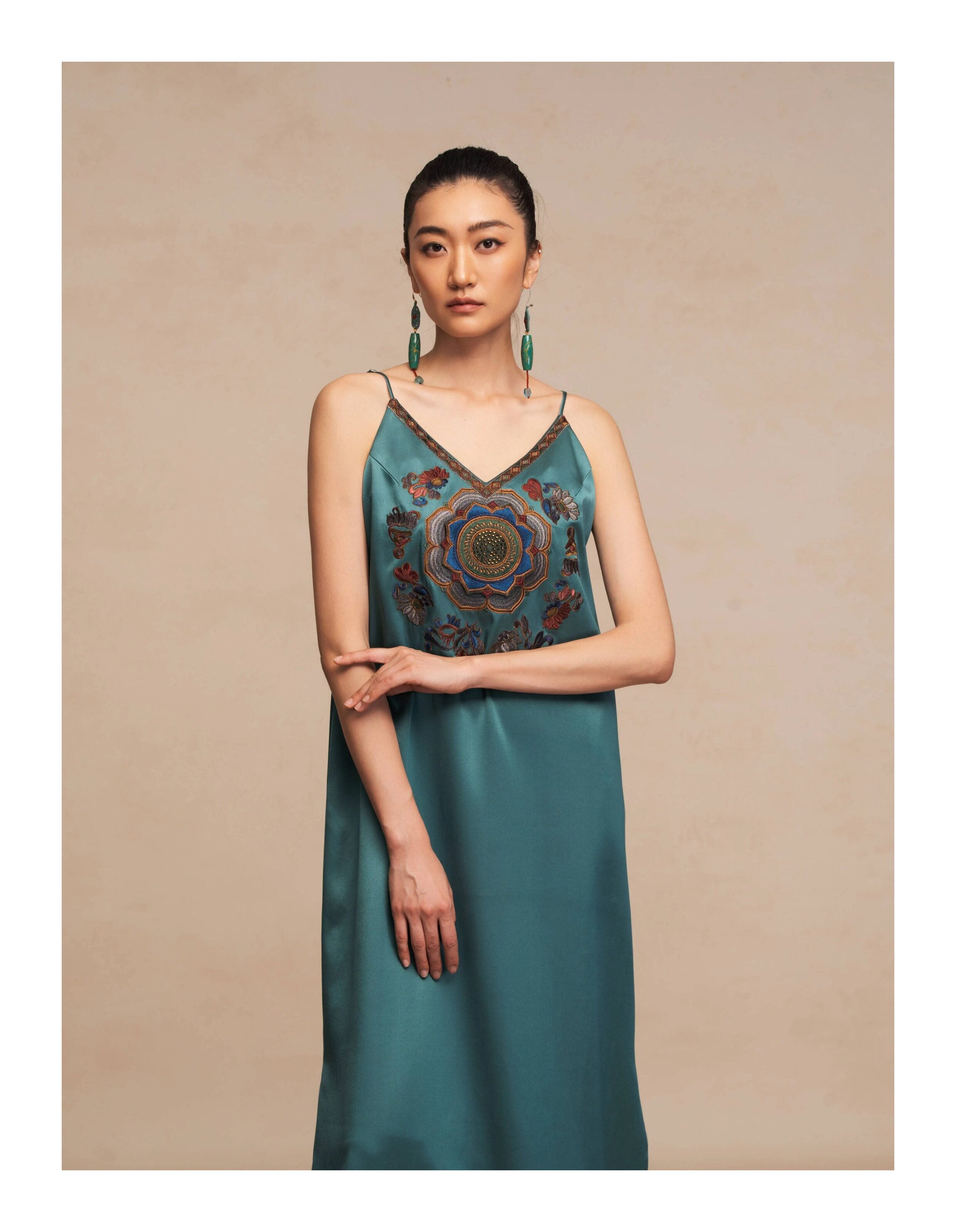 Luxury Dunhuang Lotus Caisson Gambiered Silk Slip Gown-26ZLY6299