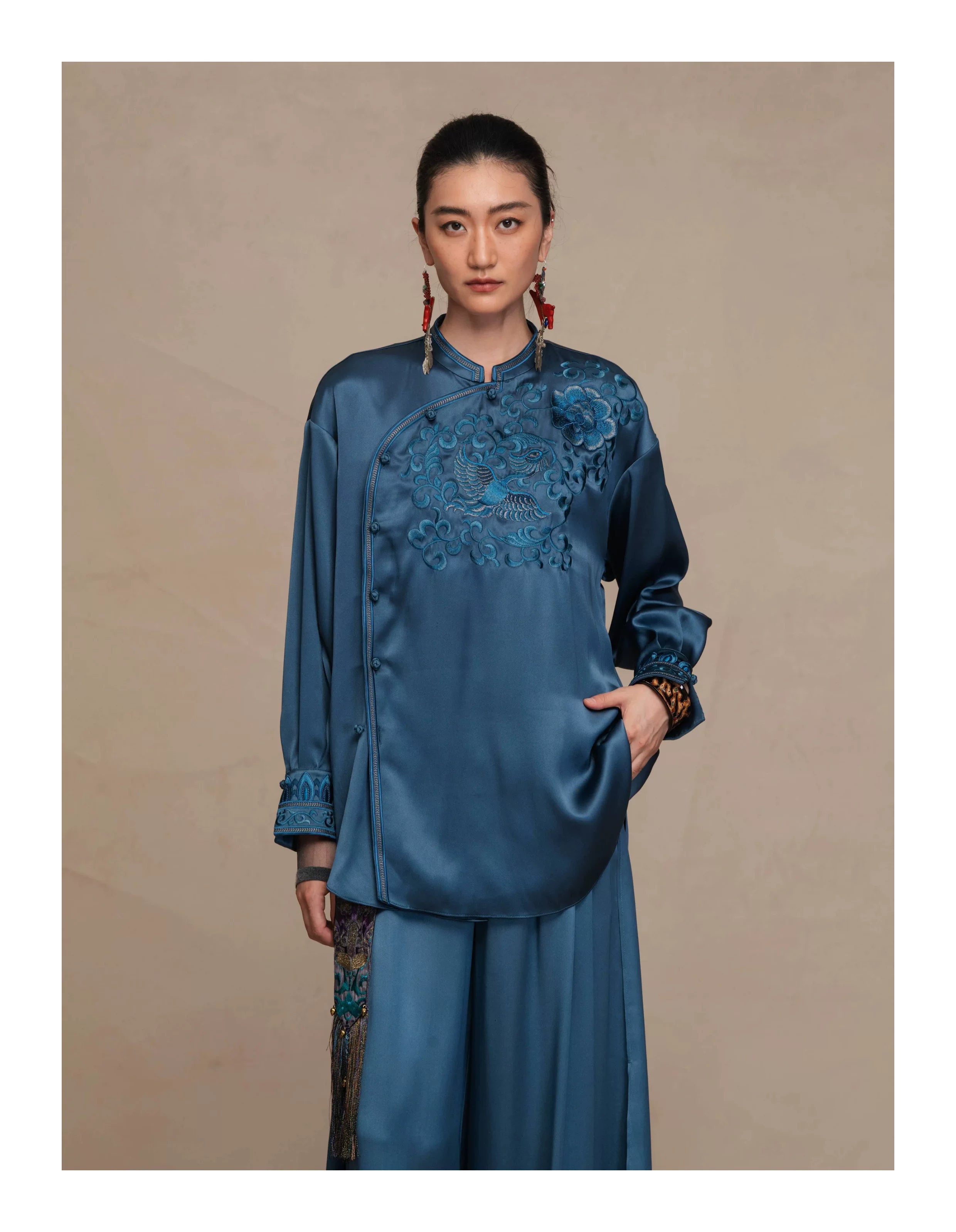 Luxury 60 Momme Silk Phoenix Mandarin Shirt- 26ZCS6679