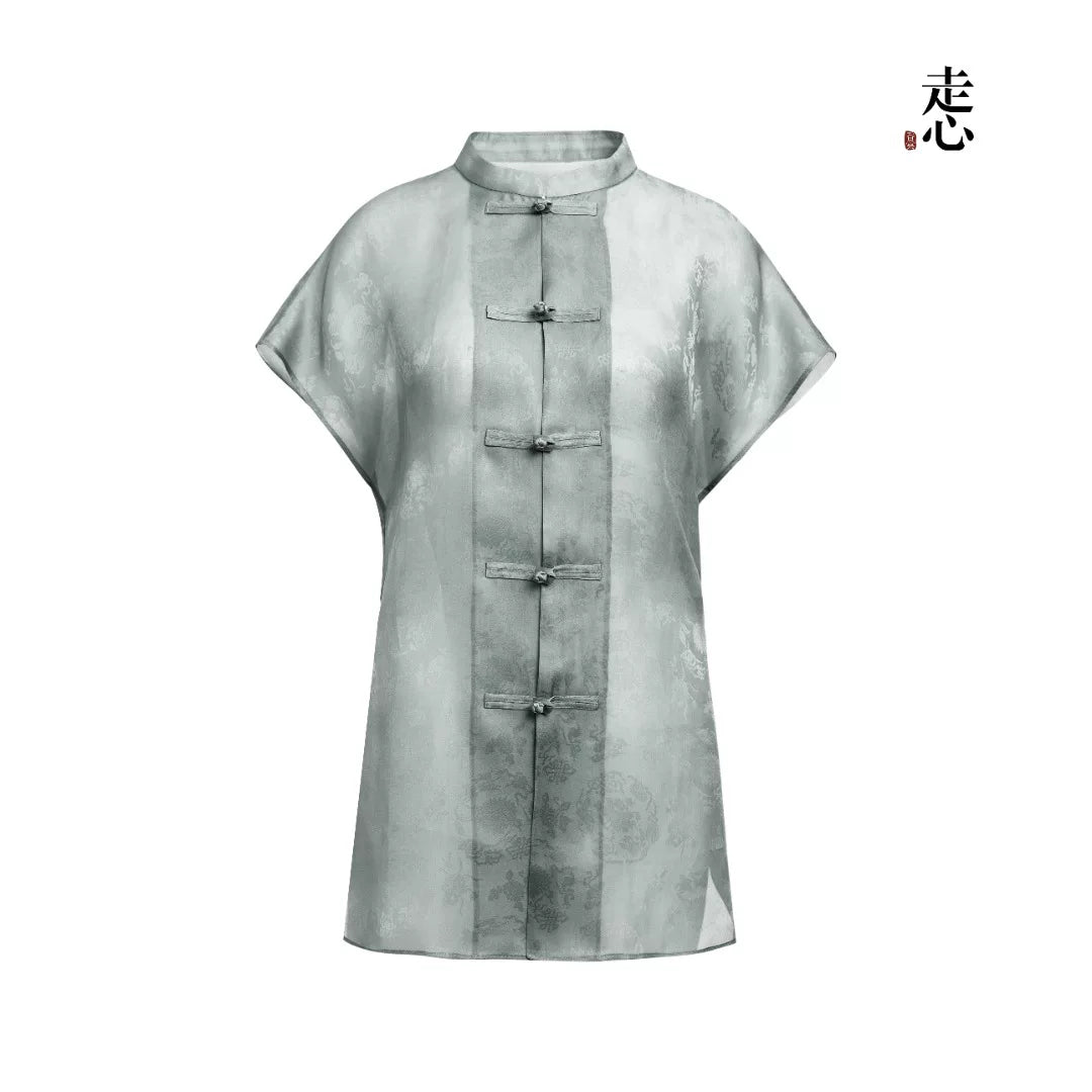 Luxury Silk Organza Mandarin Blouse Top- 26Z2Y218259