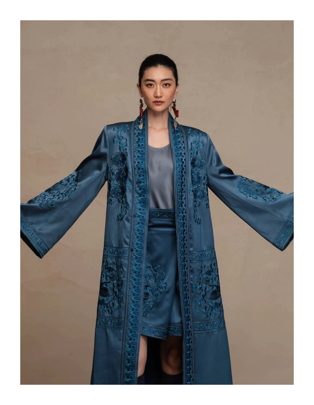 Luxury 60 Momme Silk Trench Coat Duster- 26ZWT6710