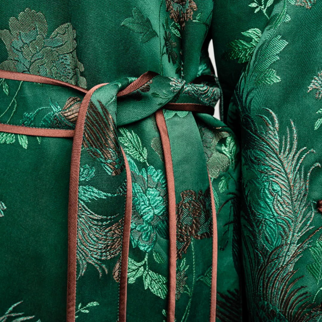 Luxury Emerald Song Brocade Wrap Dress-26Y00111