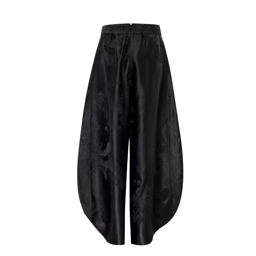 Luxury Black Luoyue Silk Palazzo Pants-26Z155M