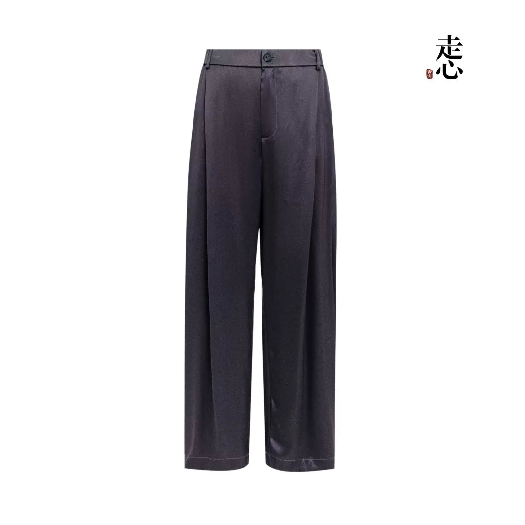 Luxury Glacial Silver Heavy Silk Palazzo Pants-25Z26311599
