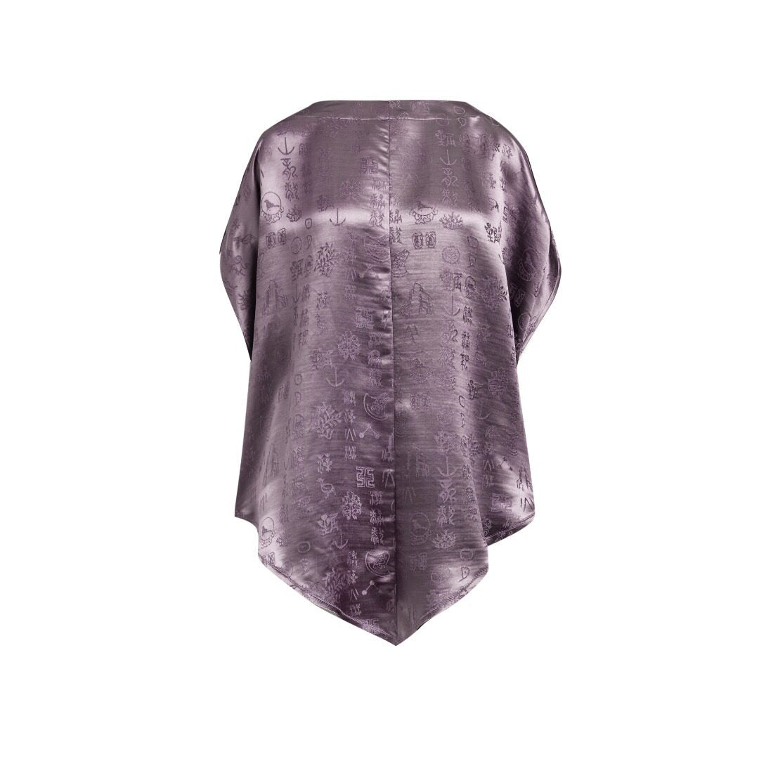 Luxury Asymmetric Twelve Emblems Silk Top-26Y14201
