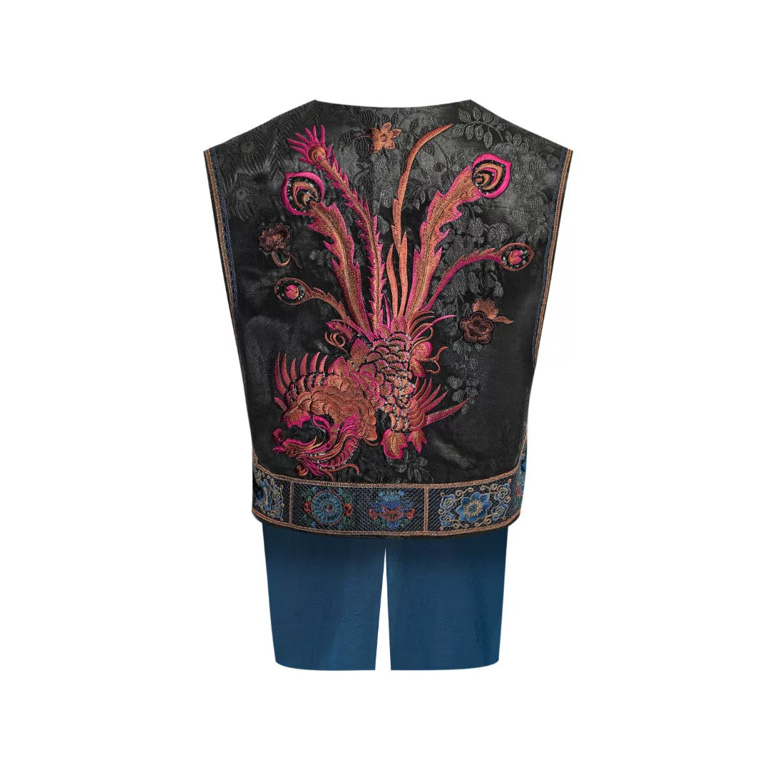 Luxury Black Phoenix Silk Cropped Vest-26ZMJ6906