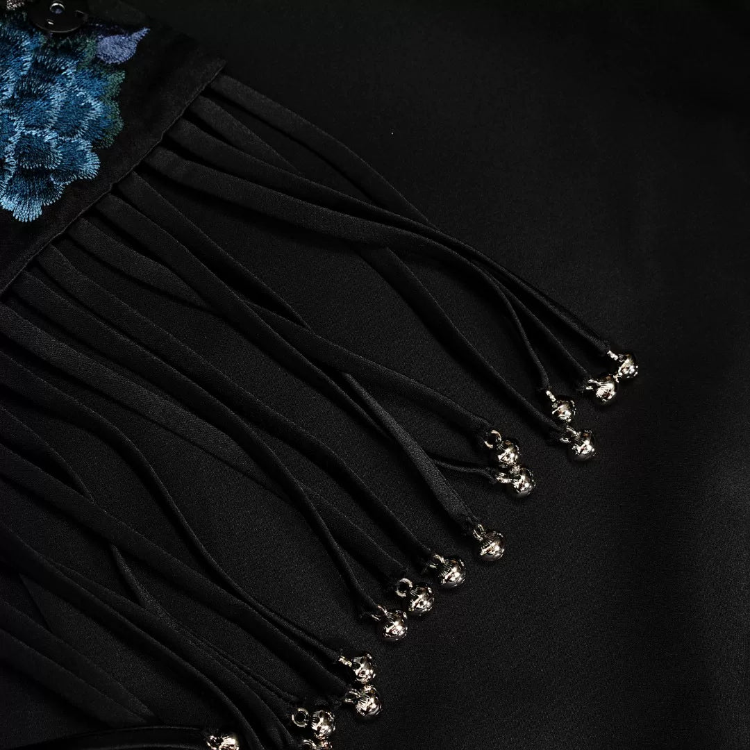 Luxury Black Luoyue Silk Fringe Jacket-26Z146M