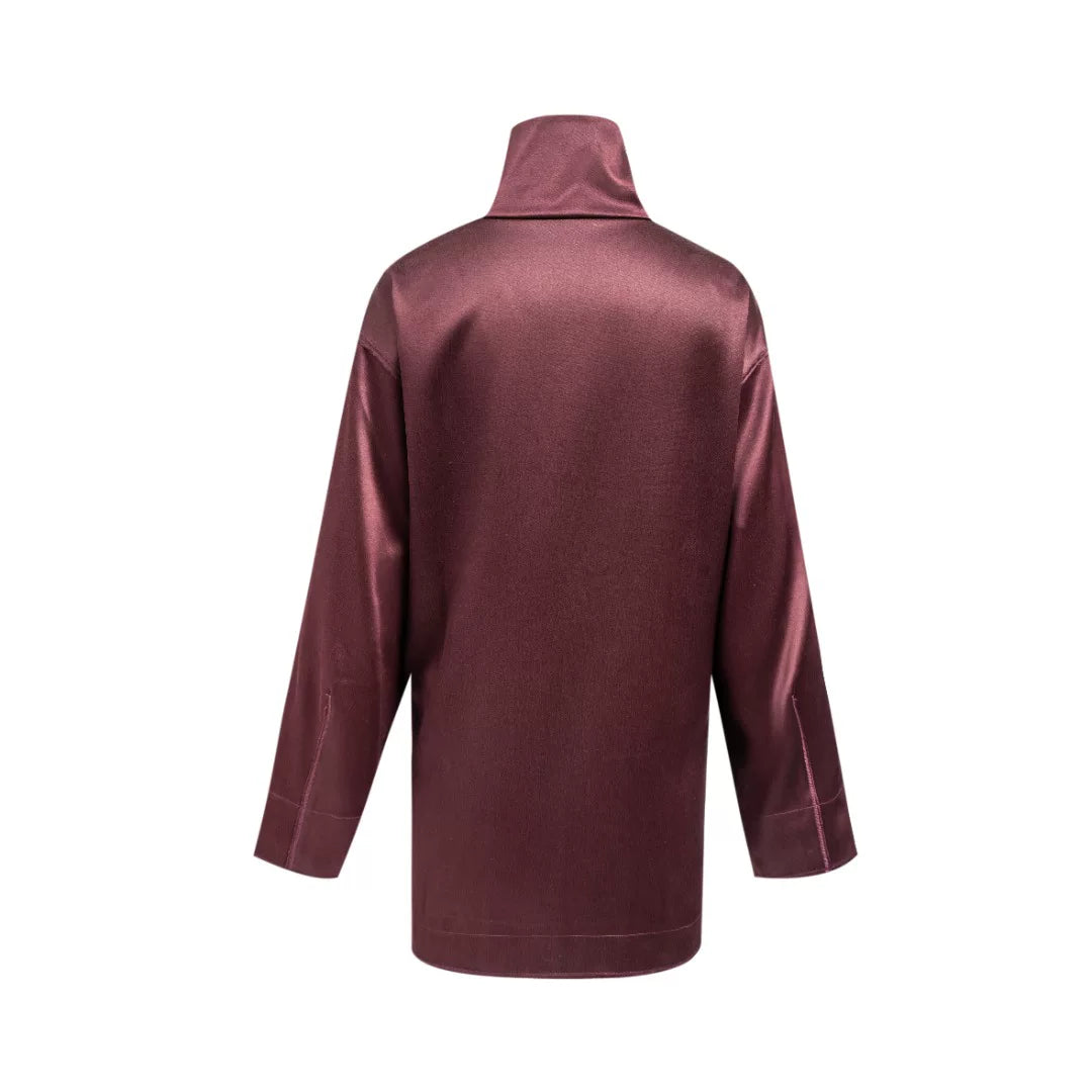 Luxury Carmine Heavy Silk Funnel Neck Shirt-25Z26318749