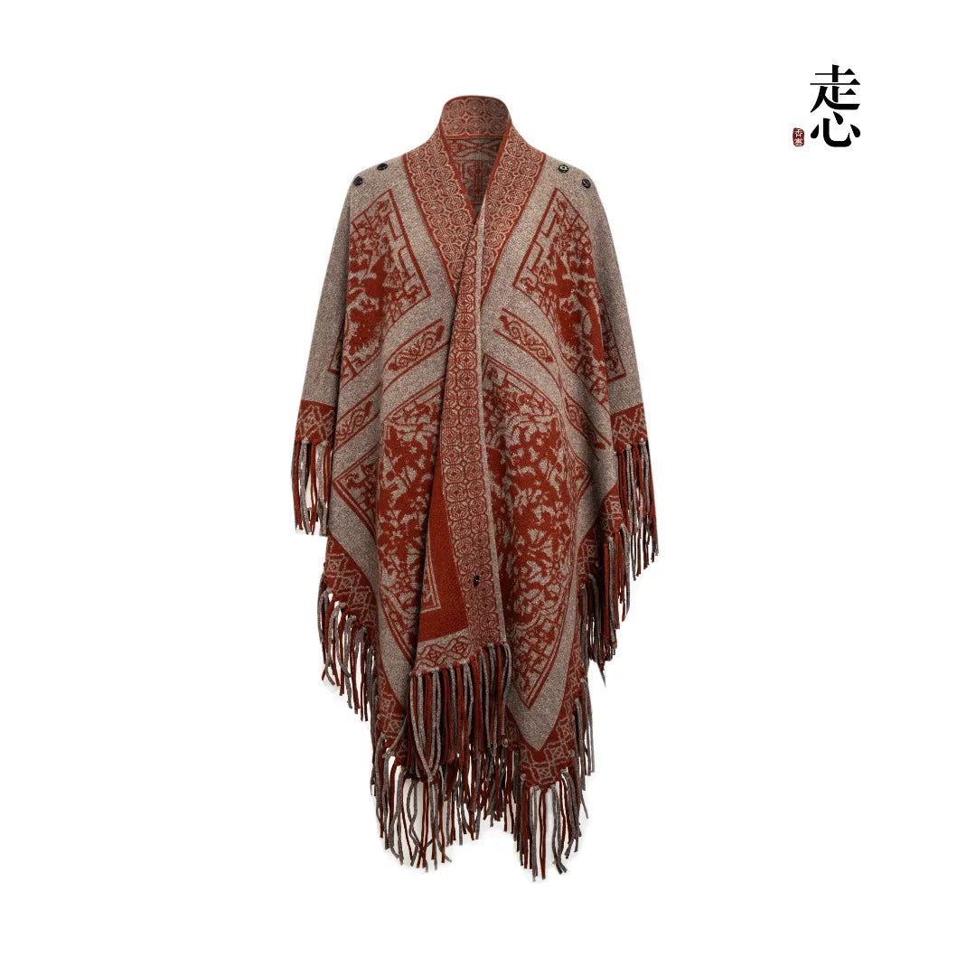 Luxury 1200g Cashmere Navy Gilded Cape-25ZX2513