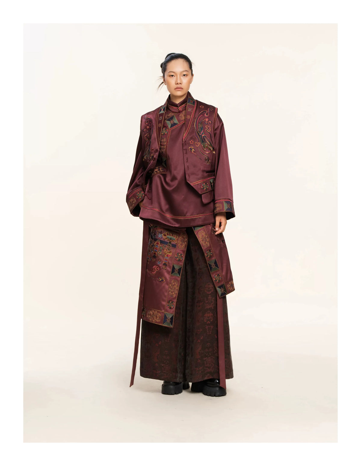 Luxury Dunhuang Silk Layered Palazzo Pants-25ZKZ5877