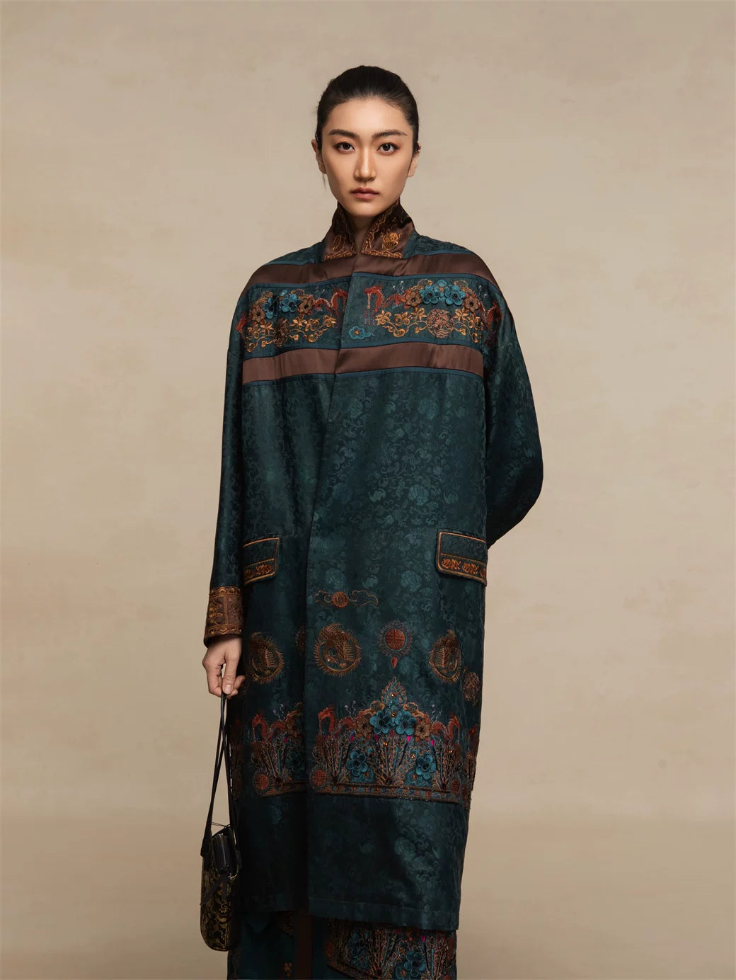 Luxury Teal Phoenix Coronet Robe Coat-25ZWT5796