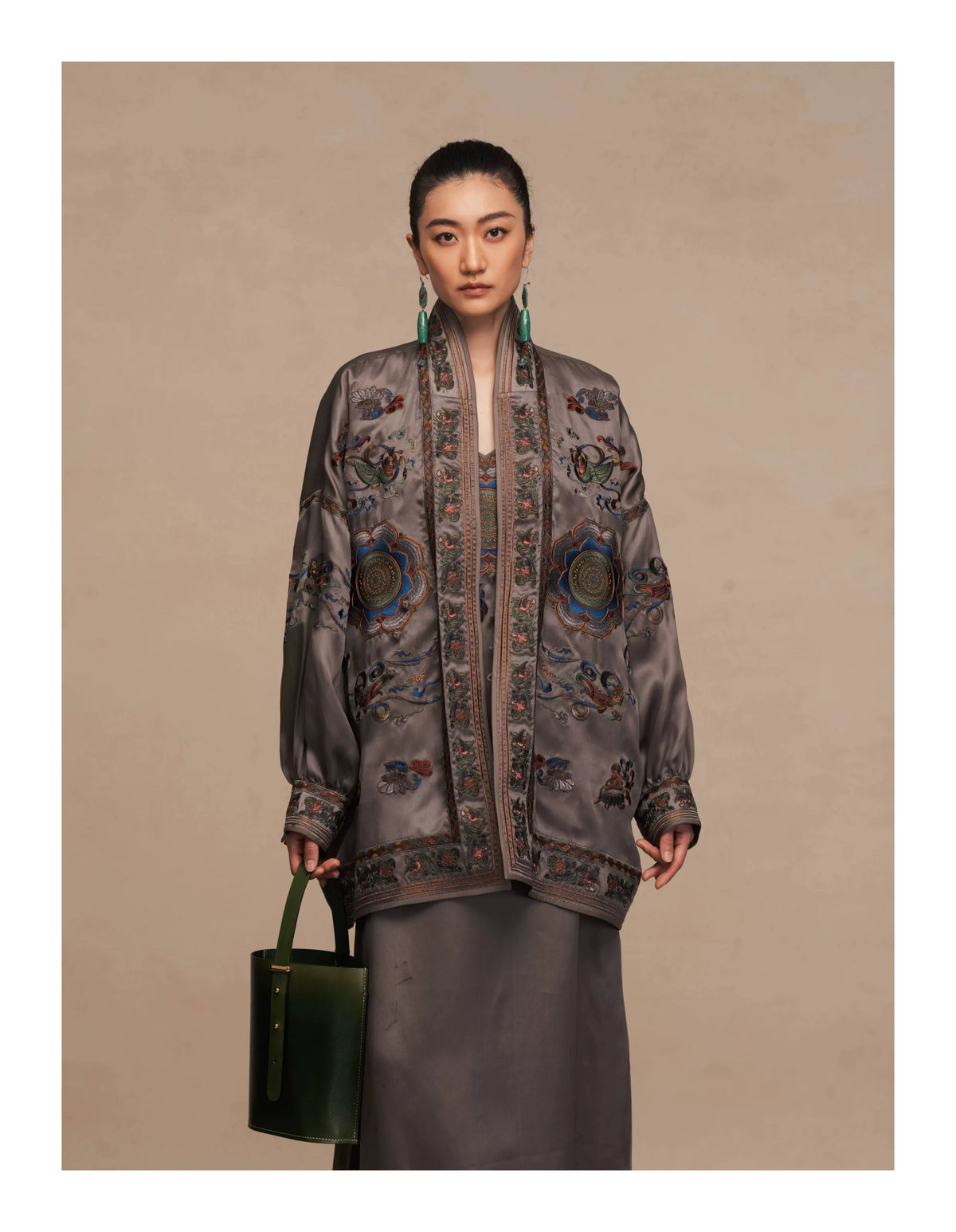 Luxury Grey Dunhuang Silk Organza Robe-26ZWT6330