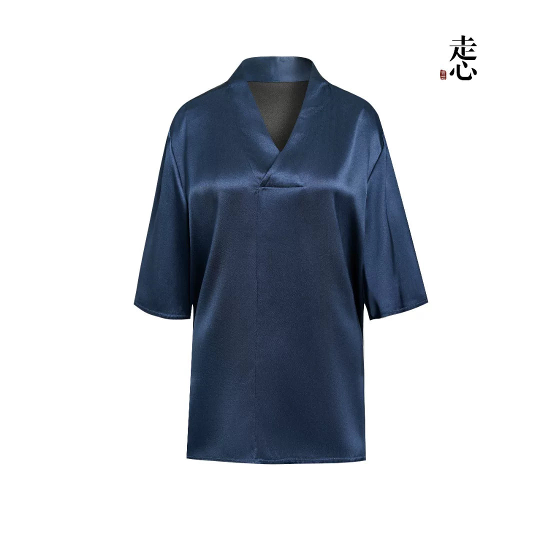 Luxury Red Gambiered Silk V-Neck Top-26Z2Y116189