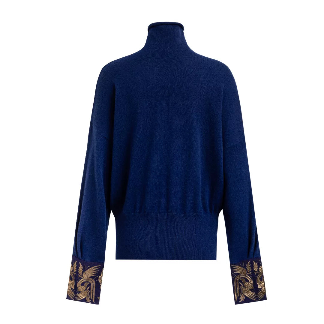 Luxury Blue Cashmere Turtleneck Sweater-24ZHZ017-1