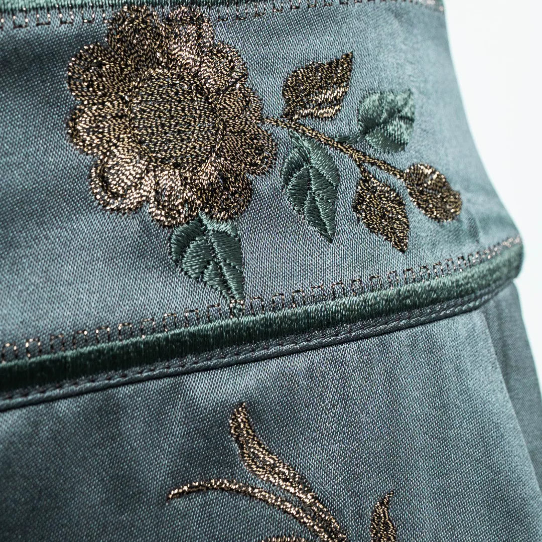 Luxury Celadon Silk Peony Wide-Leg Pants- 26ZKZ6708
