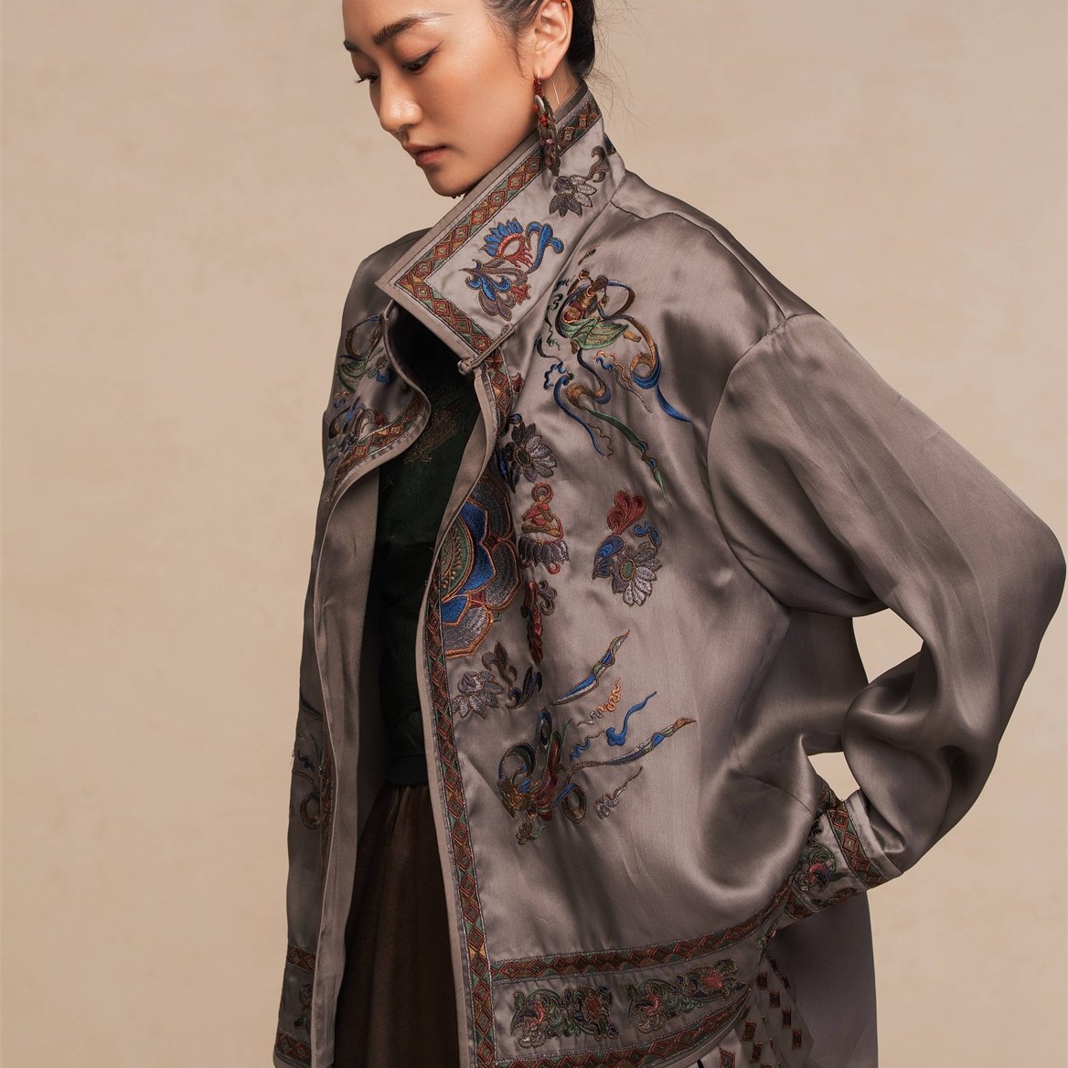 Luxury Dunhuang Lotus Silk Kimono Coat-26ZWT6302