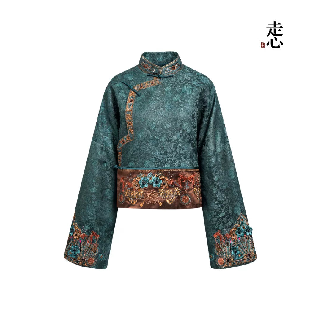 Luxury Teal Song Brocade Phoenix Jacket-25ZWT5842