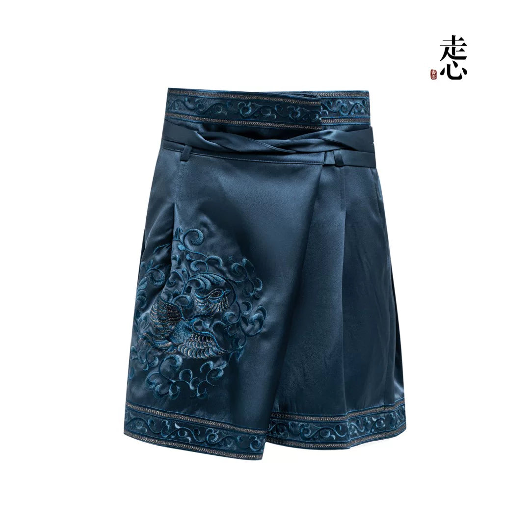 Luxury 60 Momme Silk Phoenix Wrap Skort- 26ZKZ6676
