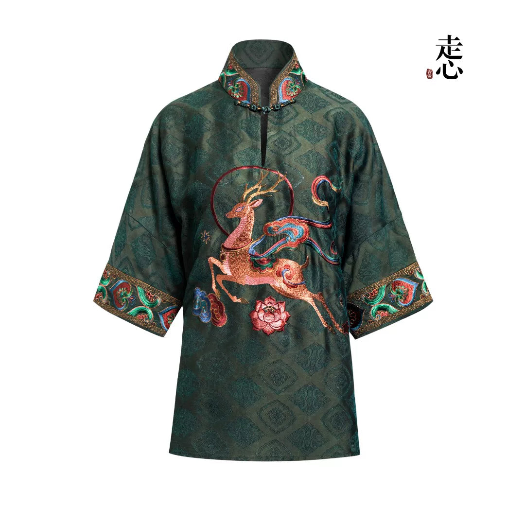 Luxury Dunhuang Deer Silk Brocade Top-26ZW034F