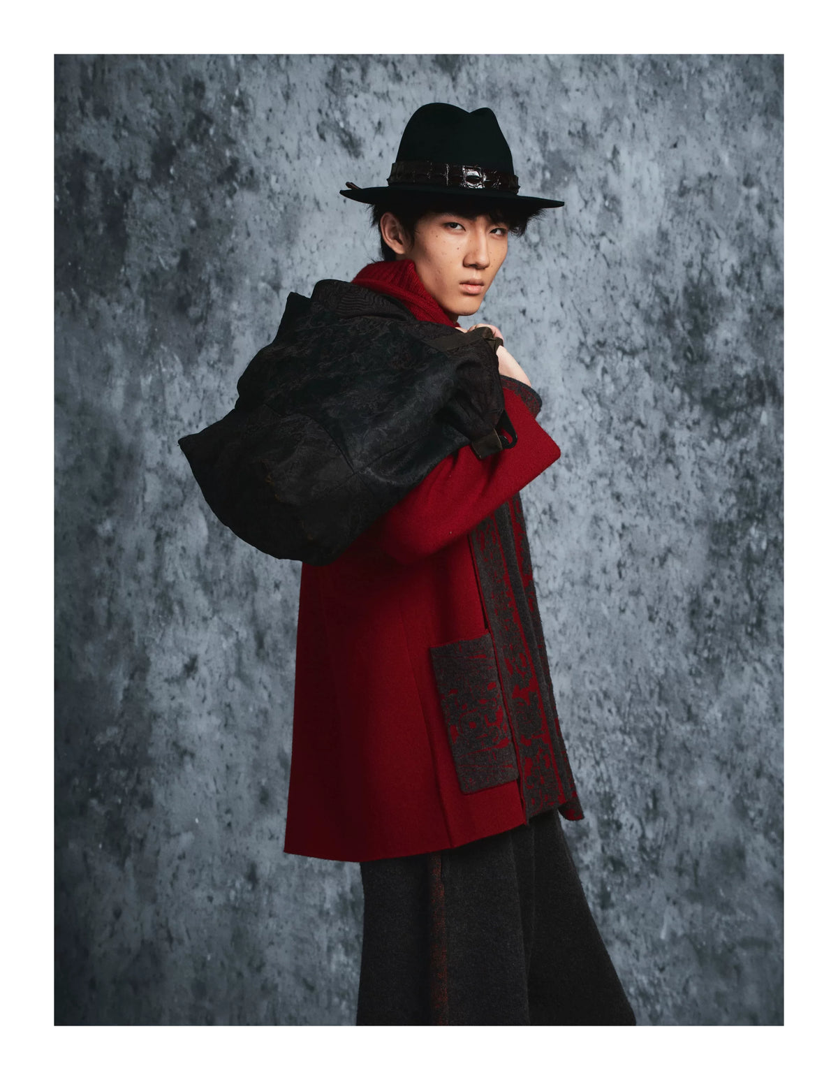 Luxury 1050g Red Bronze Cashmere Scarf Coat-25ZHZ25025