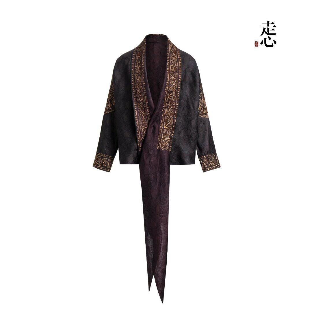 Luxury Silk Embroidered Kimono - Draped Gold Silk Wrap-25ZW35F