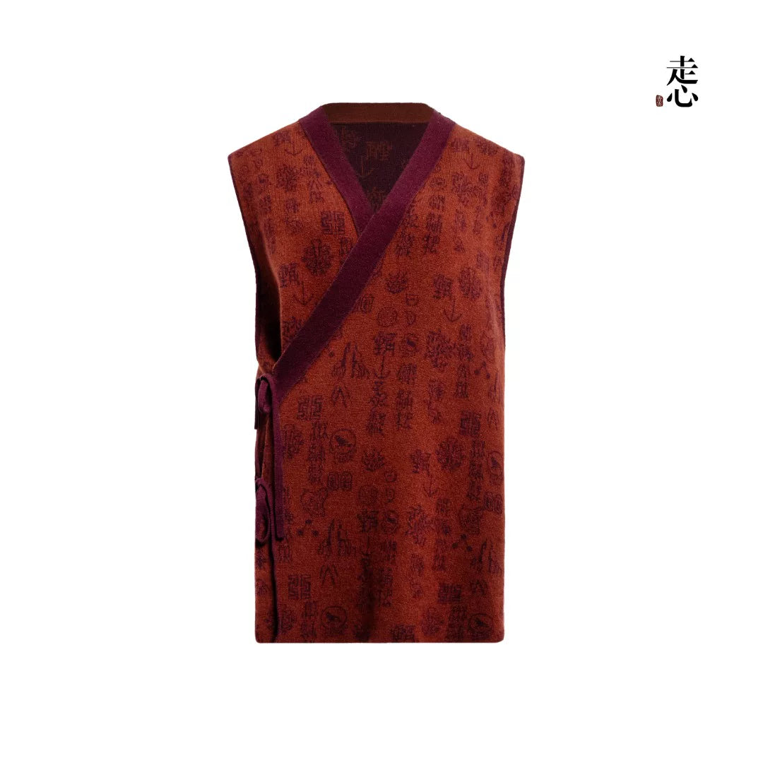 Luxury 490g Red Lotus Cashmere Wrap Vest-26ZX2619-1